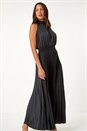 Black Pleated Shirred Halterneck Dress, Image 4 of 5