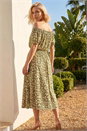 Khaki Petite Ditsy Print Bardot Midi Dress, Image 3 of 4