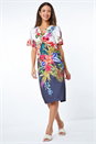 Multi Floral Print Twist Premium Stretch Dress, Image 2 of 5