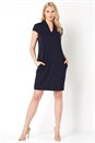 Navy  V Neck Cocoon Dress, Image 2 of 4