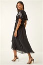 Black Premium Embellished Wrap Midi Dress, Image 3 of 5