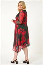 Red Curve Floral Print Wrap Stretch Midi Dress, Image 3 of 7
