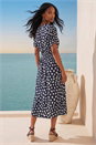 Navy  Heart Print Ruched Midi Dress, Image 2 of 4