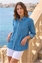 Denim Petite Pintuck Button Up Blouse, Image 1 of 4