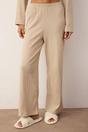 Stone WOVCOR Stone Crinkle Textured Revere Collar Long Sleeve Knit Wide Leg Pyjama Set, Image 2 of 3