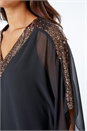 Black Sequin Embellished Trim Chiffon Overlay Top, Image 5 of 5