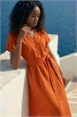 Orange Button Linen Blend Midi Dress, Image 2 of 4