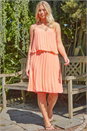 Coral Pleated Double Layer Summer Dress, Image 2 of 4