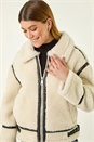 Cream  Borg Fleece Aviator Coat, Image 4 of 7