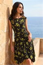 Green Floral Tie Waist Hanky Hem Dress, Image 2 of 4