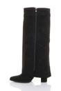 Black AJVANI Black High Block Heel Pointed Toe Fold Over Knee Boots, Image 3 of 4