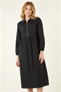 Black Front Zip Midi Dress, Image 3 of 5