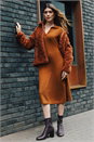 Copper Scallop Detail Knitted Midi Dress, Image 1 of 7