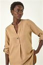 Camel  Horn Button Detail Longline Top, Image 1 of 5