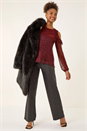Red Shimmer Plisse Cold Shoulder Top, Image 2 of 5