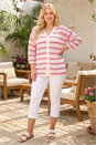 Pink Curve Stripe Crochet Knit Cardigan , Image 2 of 4
