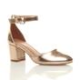 Rose Gold AJVANI Rose Gold Mid Block Heel Ankle Strap 2 Part Heels, Image 1 of 6