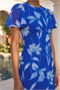 Blue Floral Flutter Sleeve Midi Dress, Image 4 of 4