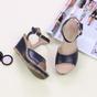 Navy Blue AJVANI Navy Blue High Wedge Heels Ankle Strap Cork Sandals, Image 4 of 6