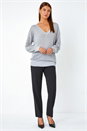 Silver Relaxed Stretch Sparkly V-Neck Jumper, Image 2 of 5