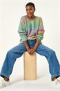 Green Contrast Ombre Stripe Fluffy Jumper, Image 1 of 5