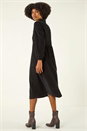 Black Corduroy Zip Detail Midi Dress, Image 3 of 5