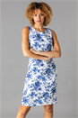 Blue Button Back Printed Shift Dress, Image 1 of 4
