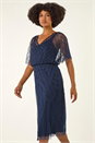 Midnight Blue Embellished V-Neck Midi Dress, Image 1 of 5