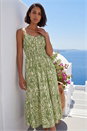 Green Dusk Abstract Print Strappy Midi Dress, Image 2 of 4