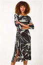Black Abstract Side Ruched Midi Dress, Image 1 of 7
