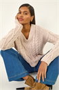 Stone V-Neck Cable Knit Jumper, Image 1 of 5