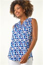 Blue Geometric Gathered Vest Top, Image 4 of 5