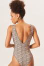 Brown Brown D Ring Detail Wrap Front Swimsuit, Image 2 of 4