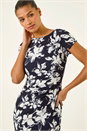 Navy  Floral Gathered Shift Dress, Image 3 of 4