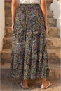 Black Abstract Contrast Print Maxi Skirt, Image 3 of 4