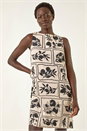 White Floral Mono Print Shift Dress, Image 2 of 5