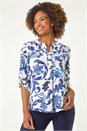 Blue Floral Print Gathered Blouse, Image 4 of 5