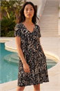 Black Petite Print V-Neck Swing Dress , Image 1 of 4