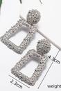 Silver Vintage Hollow Geometric Foil Square Long Drop Statement Earrings, Image 2 of 3
