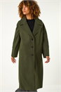 Khaki Longline Single Breasted Coat, Image 2 of 7