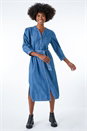 Denim Belted Denim Midi Shirt Dress, Image 4 of 5