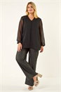 Black Curve Textured V-Neck Top, Image 2 of 5