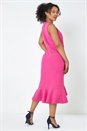 Pink Petite Sleeveless Frill Hem Wrap Dress, Image 3 of 5