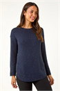 Midnight Blue Nep Fabric Curved Hem Jumper, Image 4 of 5