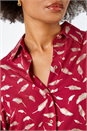 Wine Dusk Metallic Feather Print Shirt , Image 6 of 6