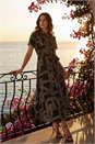 Black Geo Linear Print Shirt Midi Dress, Image 1 of 6