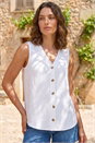 White Petite V-Neck Front Button Up Blouse, Image 2 of 4