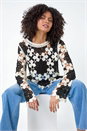 Black Dusk Floral Crochet Knit Jumper, Image 1 of 5