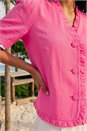 Pink Frill Linen Blend Button Jacket, Image 5 of 5