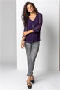 Purple Necklace Trim Jersey 3/4 Sleeve Chiffon Top, Image 3 of 5